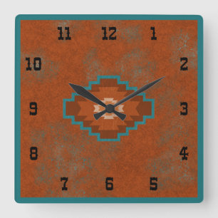 Southwest Canyons Geometric Western Style Square W Quadratische Wanduhr