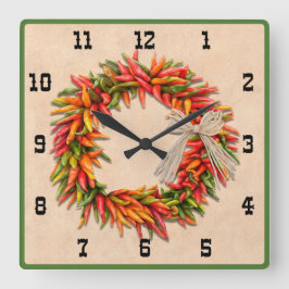 Southwest Chile Ristra Wreath Western Style Number Quadratische Wanduhr