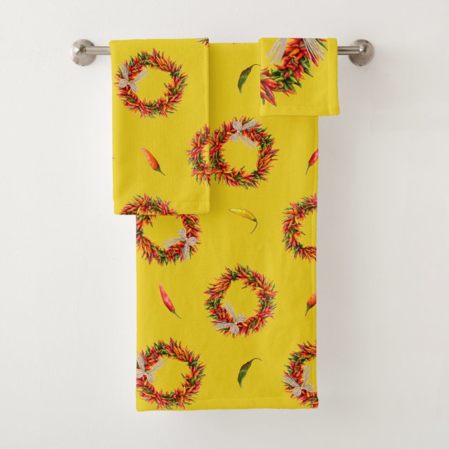 Southwest Chile Wreaths and Peppers Customizeable  Badhandtuch Set (Insitu)