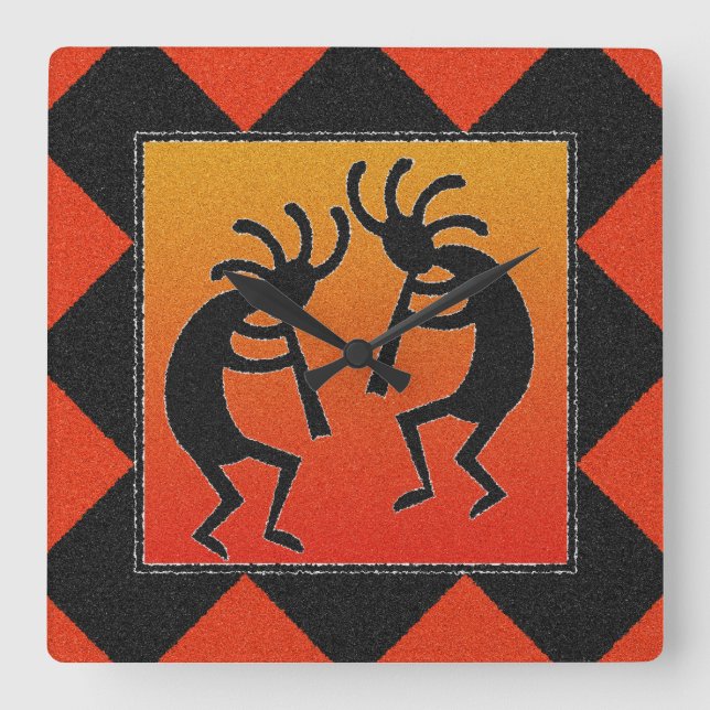 Southwest Dancing Kokopelli Design Quadratische Wanduhr (Vorderseite)