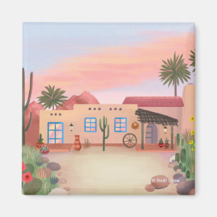 Southwest Desert Cactus Adobe House Magnet