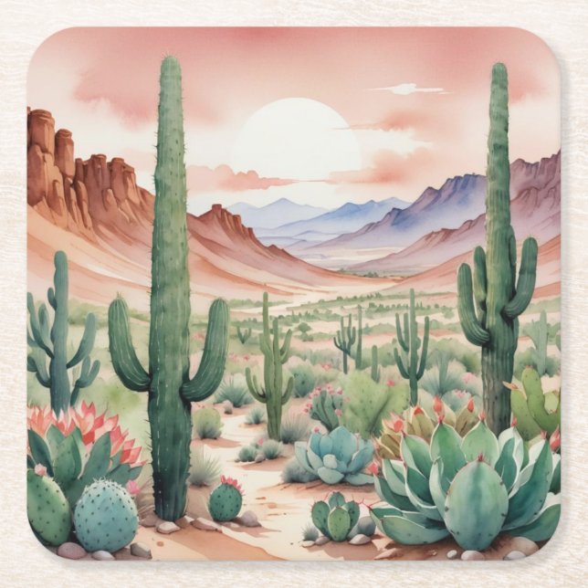 Southwest Desert Cactus Scene  Rechteckiger Pappuntersetzer (Vorderseite)