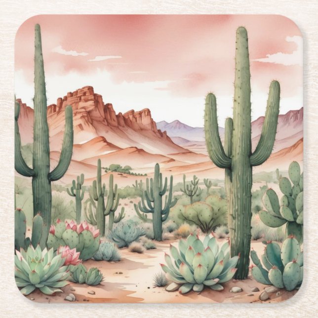 Southwest Desert Cactus Scene  Rechteckiger Pappuntersetzer (Vorderseite)