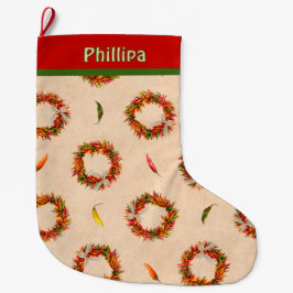 Southwest Festive Chile Ristra Wreath Personalized Großer Weihnachtsstrumpf