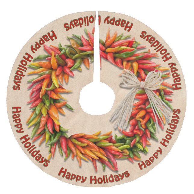 Southwest Festive Chile Ristra Wreath Personalized Polyester Weihnachtsbaumdecke (Vorderseite)