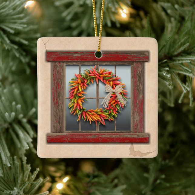 Southwest Festive Chile Wreath Window Personalized Keramikornament (Baum)
