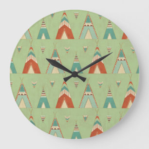 Southwest Geo Green Teepee Pattern Große Wanduhr