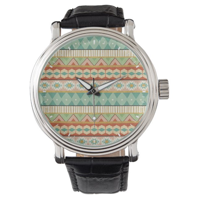 Southwest Geo Step | Wasserfarben-Muster Armbanduhr (Vorderseite)