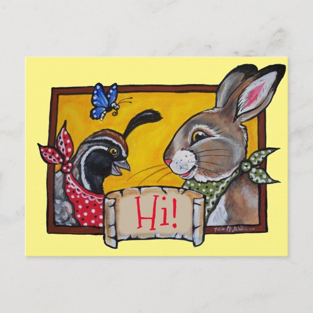 Southwest Hi Hello Animal Rabbit Quail Souvenir Postkarte (Vorderseite)