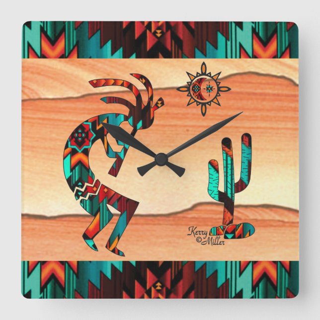 Southwest Kokopell Square Wall Clock Quadratische Wanduhr (Vorderseite)
