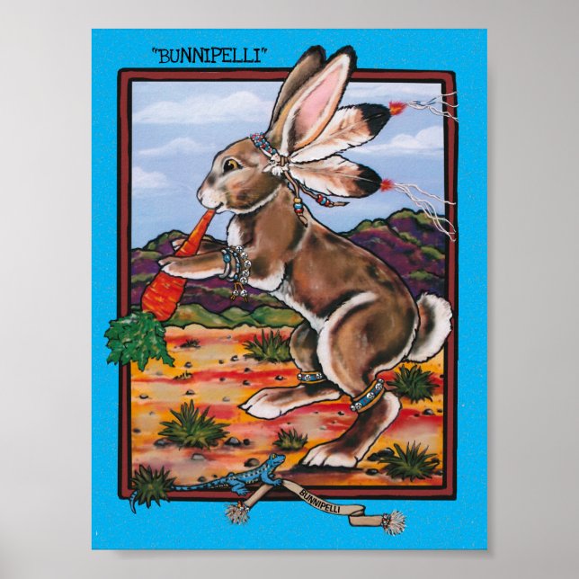 Southwest Kokopelli Bunnipelli Rabbit Whimsical Poster (Vorne)