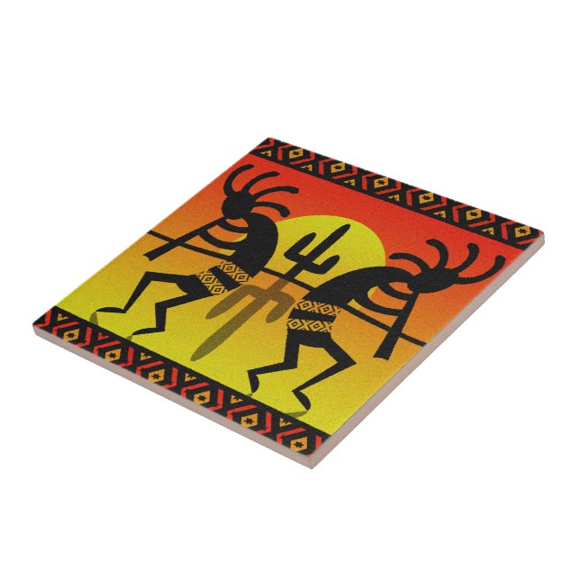 Southwest Kokopelli Cactus Tribal Design Fliese (Seite)