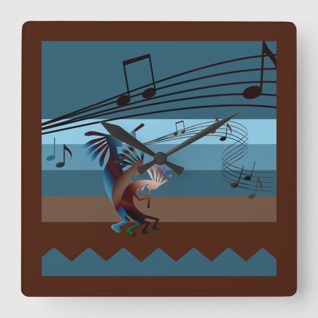 Southwest Kokopelli Music Clock Quadratische Wanduhr (Vorderseite)