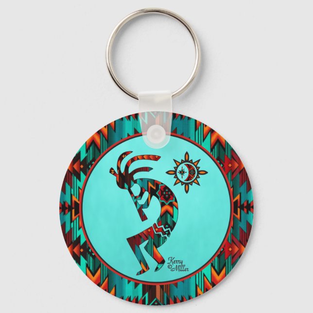 Southwest Kokopelli Playing Flute Schlüsselanhänge Schlüsselanhänger (Vorderseite)