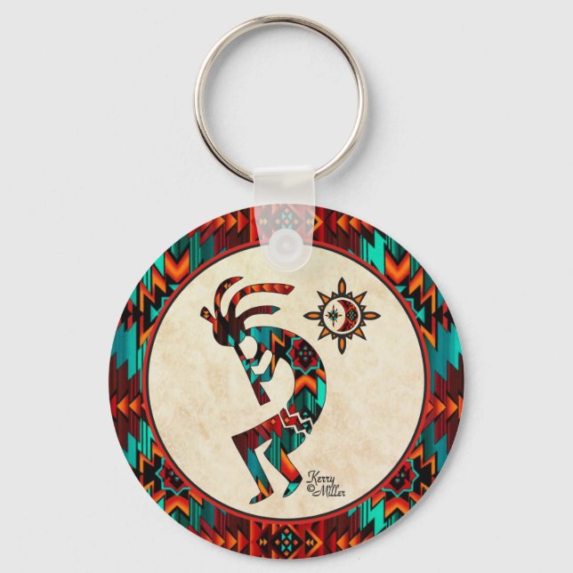 Southwest Kokopelli Playing Flute Schlüsselanhänge Schlüsselanhänger (Vorderseite)