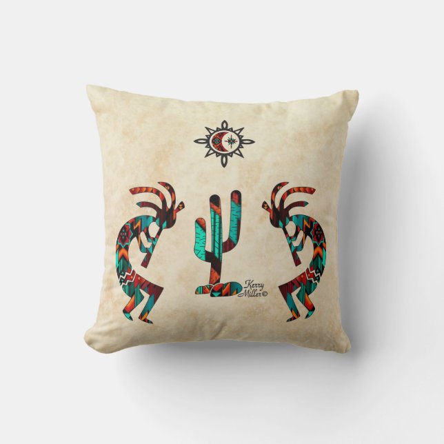 Southwest Kokopelli Throw Pillow Kissen (Vorderseite)