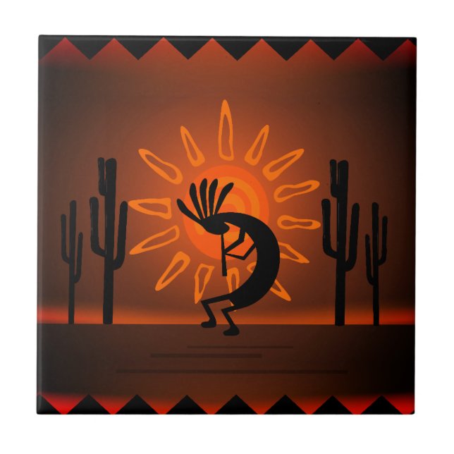 Southwest Kokopelli Wüste Sunset Brown Fliese (Vorderseite)