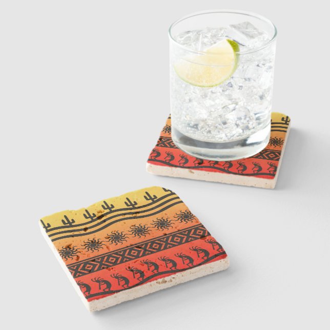 Southwest Ombre Sunset Kokopelli Design Steinuntersetzer (Seitenansicht)