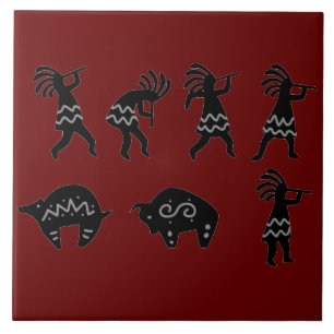 Southwest Petroglyh Dark Red Kokepli Keramik Tile Fliese