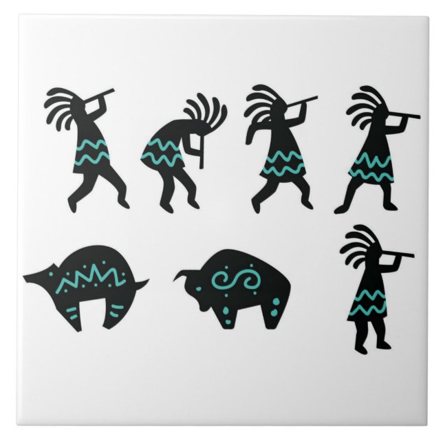 Southwest Petroglyh Kokopelli Weiße Küche Fliese (Vorderseite)