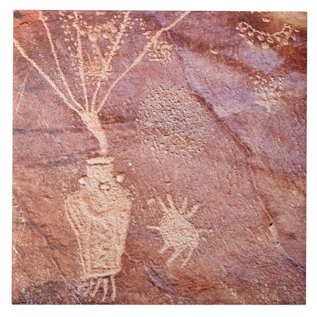 Southwest Petroglyph Keramik Tile Fliese (Vorderseite)