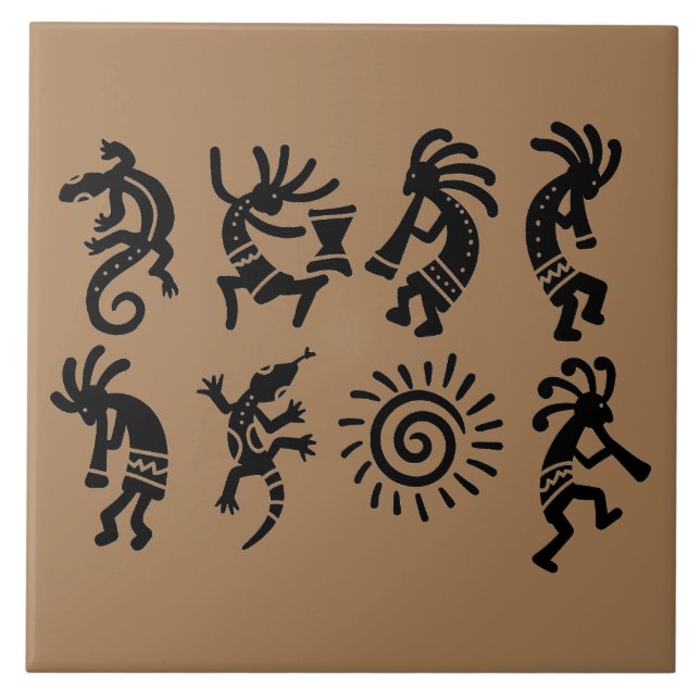 Southwest Petroglyph Kokopelli Brown Fliese (Vorderseite)