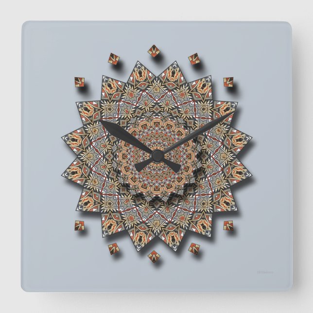 Southwest Pottery Art Mandala Wall Clock Quadratische Wanduhr (Vorderseite)