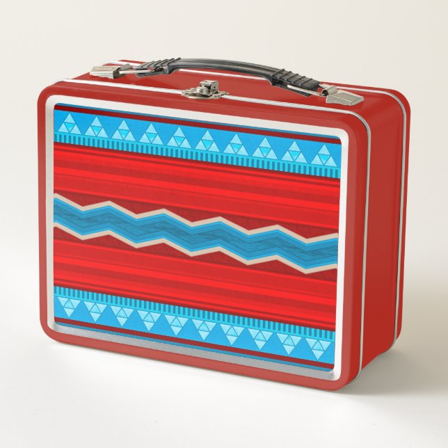 Southwest River Canyon Geometric Red Turquoise Metall Brotdose (Vorderseite)