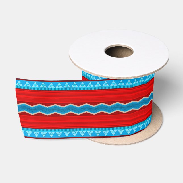 Southwest River Canyon Geometric Red Turquoise Satinband (Spule)