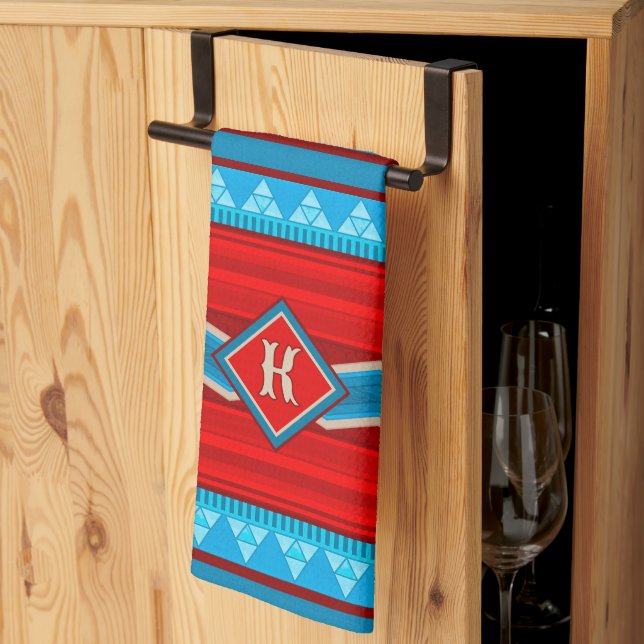 Southwest River Canyon Red Turquoise Monogrammed  Geschirrtuch (Drittel gefaltet)