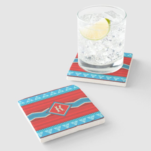 Southwest River Canyon Red Turquoise Monogrammed Steinuntersetzer (Seitenansicht)