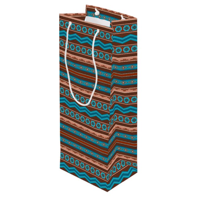 Southwest Style Geometric Cameron Gorge Design Geschenktüte Für Weinflaschen (Rückseite Schrägansicht)