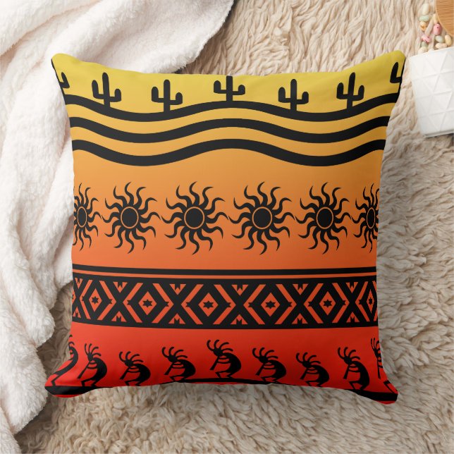 Southwest Tribal Desert Sun Cactus Kokopelli Kissen (Decke)