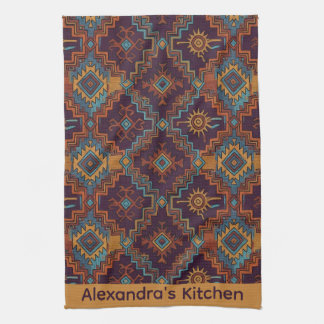 Southwest Tribal Gold Turquoise Dark Purple Geschirrtuch