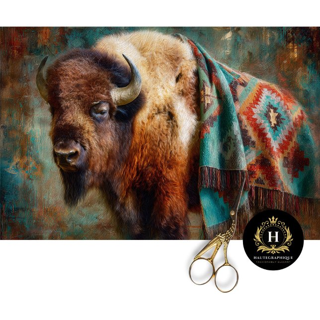Southwest Turquoise Bison Portrait Seidenpapier (Von Creator hochgeladen)