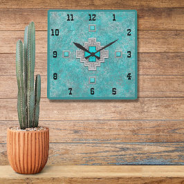 Southwest Turquoise Stone Geometric Western Style Quadratische Wanduhr