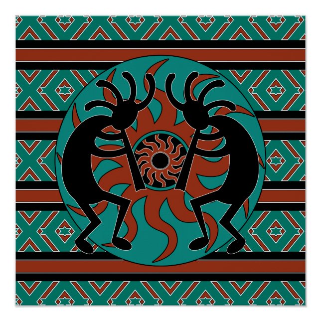 Southwest Turquoise Tribal Sun Kokopelli Poster (Vorderseite)