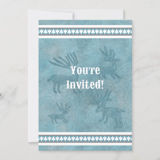 Southwest Winter Deer Blue Flat Holiday Invitation (Devant)