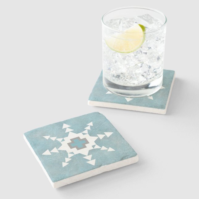 Southwest Winter Geometric Snowflake Design Steinuntersetzer (Seitenansicht)
