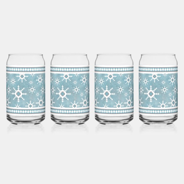 Southwest Winter Snowflakes Motif Bleu et blanc (Recto)