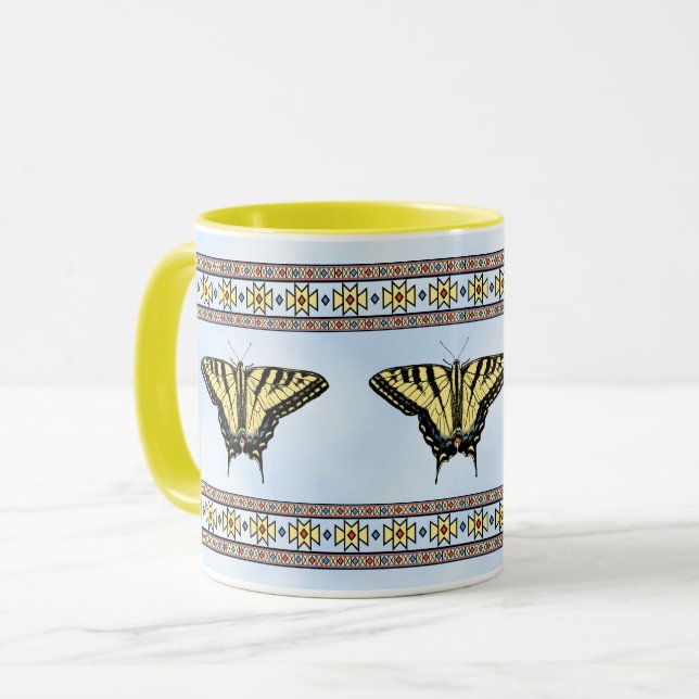 Southwest Yellow Swallowtail Butterfly Blue Sky Tasse (Vorderseite Links)