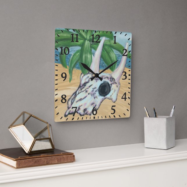 Southwestern Abstract Cow Skull Quadratische Wanduhr (Büro)