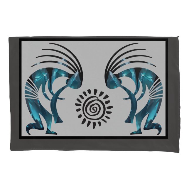 Southwestern Aquamarin Kokopelli Kissenbezug (Vorderseite)