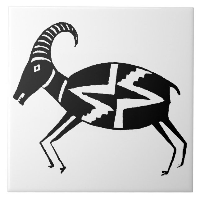 Southwestern Art Ancient Mimbres Potterie Sheep Fliese (Vorderseite)