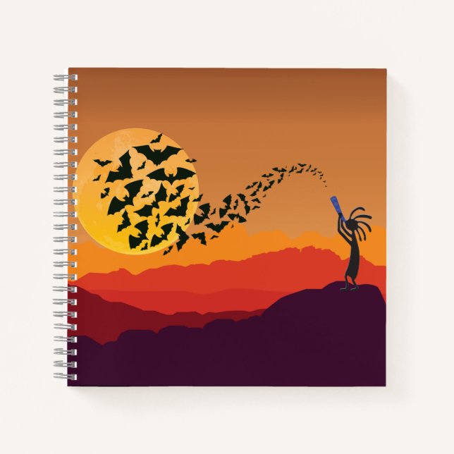 Southwestern Bats Moon Kokopelli Notizbuch (Vorderseite)
