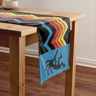 Southwestern Blue Black Silhouette Kokopelli Kurzer Tischläufer
