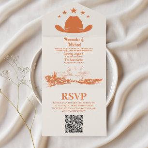 Southwestern Country Ranch Western Hochzeit QR Cod All In One Einladung