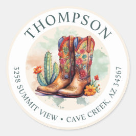 Southwestern Cowgirl Boots Rücksendeadresse Label Runder Aufkleber