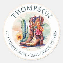 Southwestern Cowgirl Boots Rücksendeadresse Label Runder Aufkleber