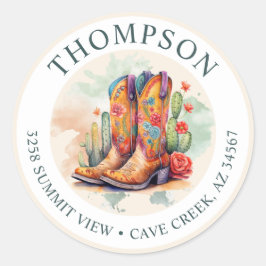Southwestern Cowgirl Boots Rücksendeadresse Label Runder Aufkleber